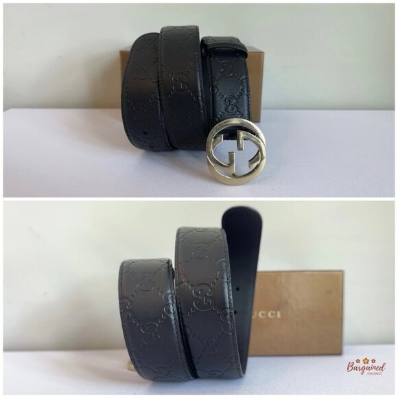 Authentic Gucci Black Guccissima Leather Gold Interlocking G Buckle Belt 75/30 - Picture 6 of 13